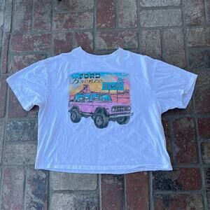 Ford Bronco T-Shirt White Cropped Tee Size XL Pink